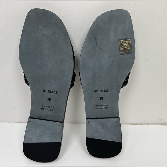 Hermes Oran Sandal Rhinestone Women’s Size 38 / 7.5 Black - Picture 6 of 6
